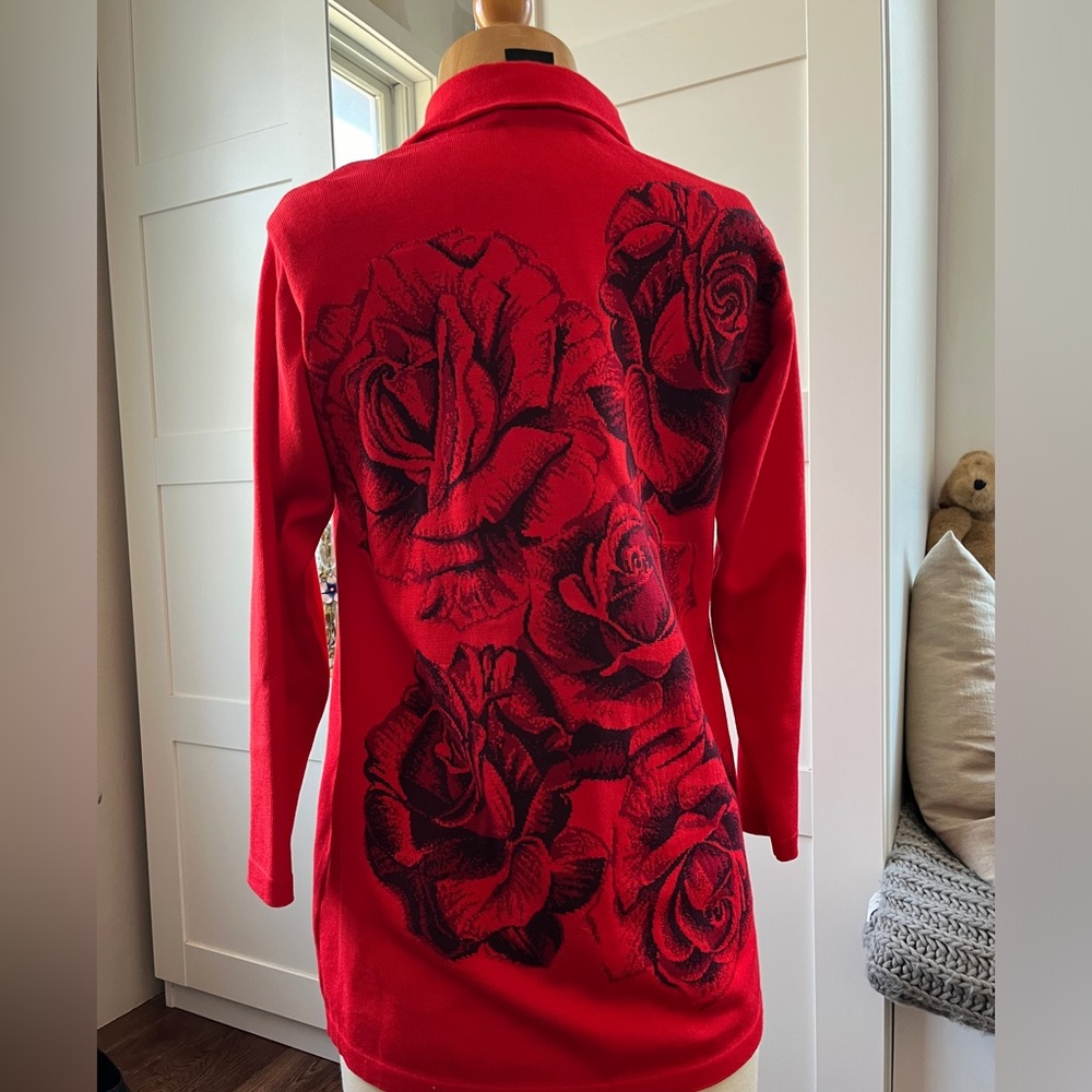 Escada Margaretha Ley Wool Floral Cardigan, EUR size 34, US 2/4; 3/4 sleeve